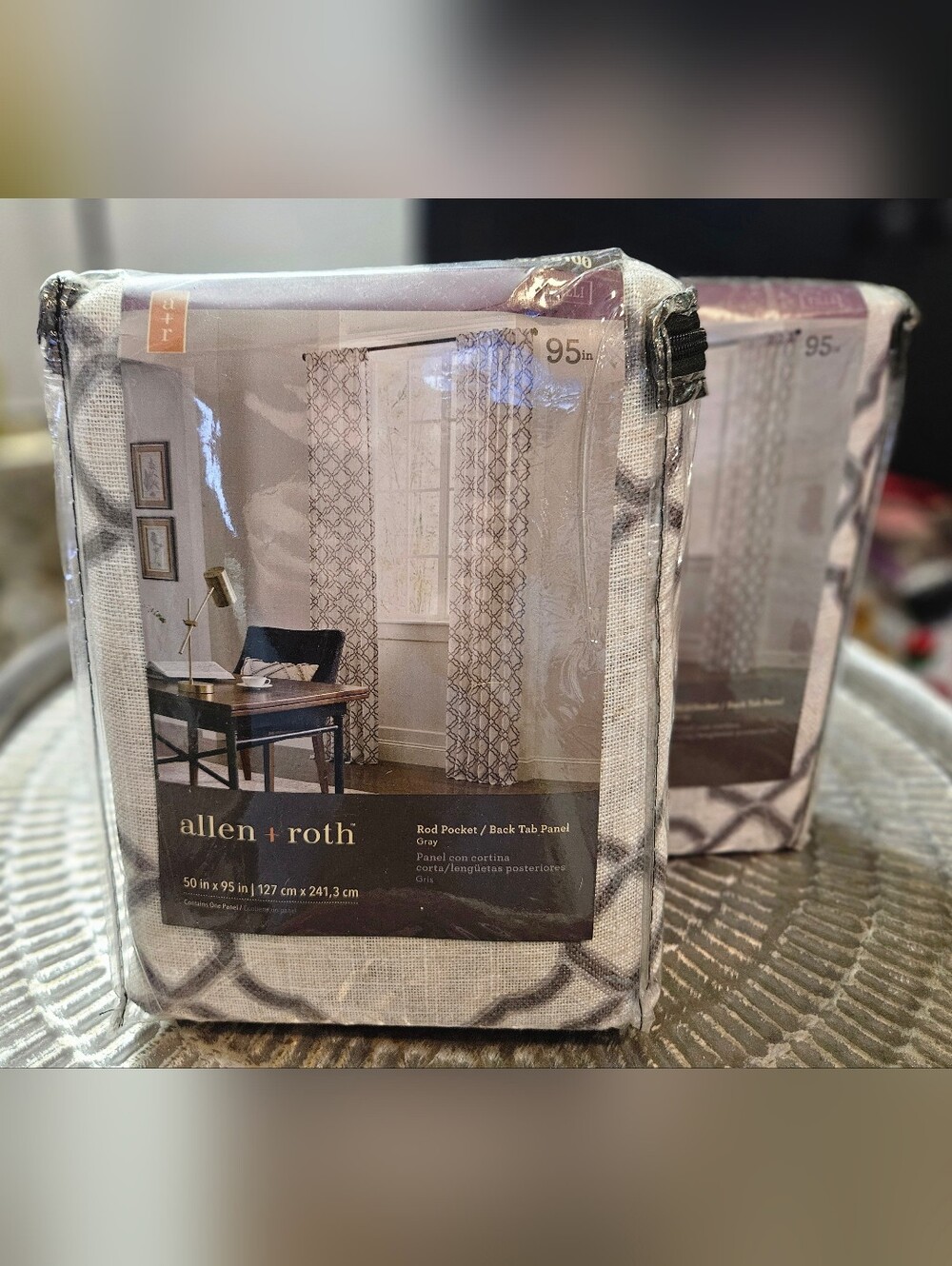 allen + roth 95-in Grey Trellis Light Filtering Back Tab Curtains - Pair